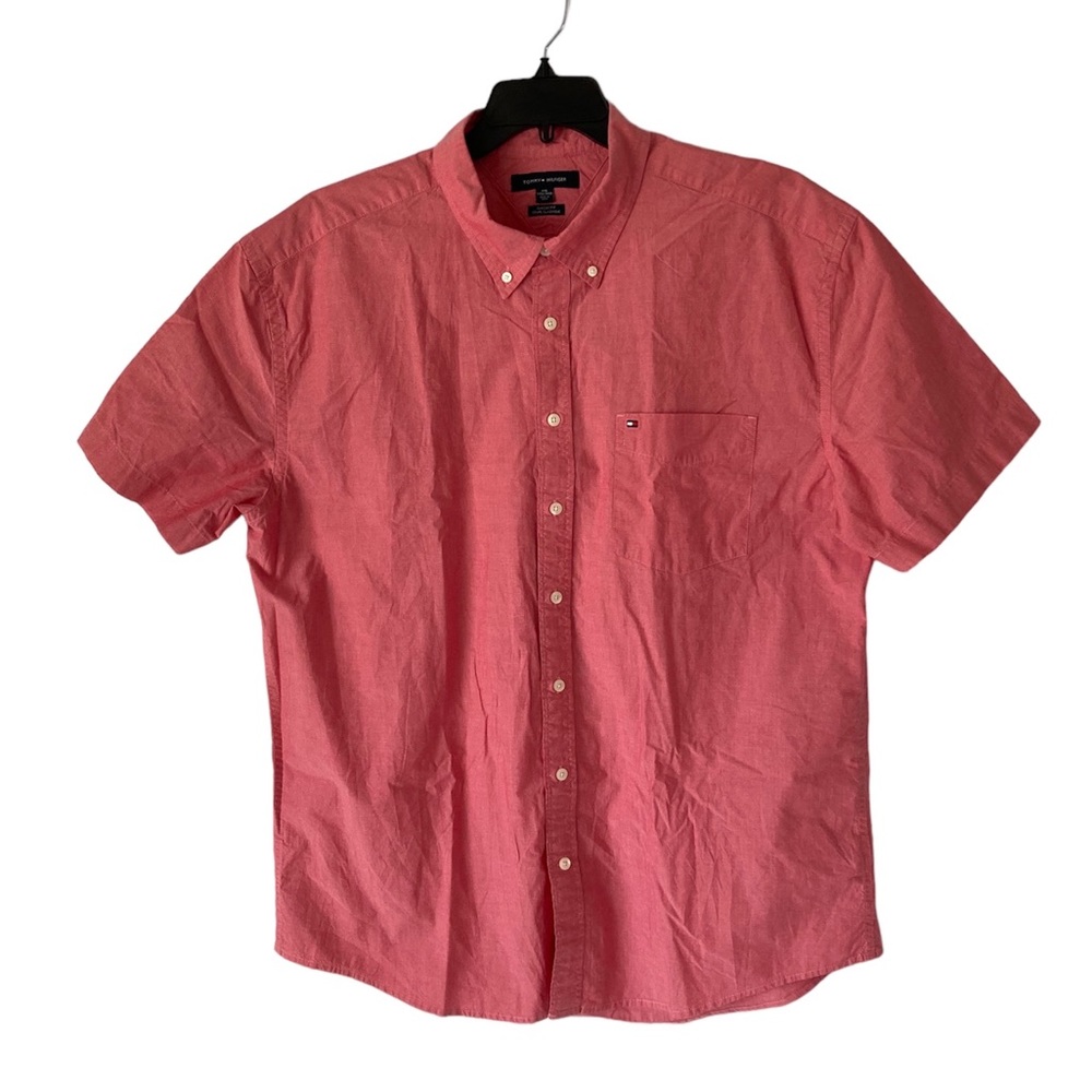 Tommy Hilfiger Button Shirt Men’s 2XL Pink Short Sleeve Classic Fit 100% Cotton